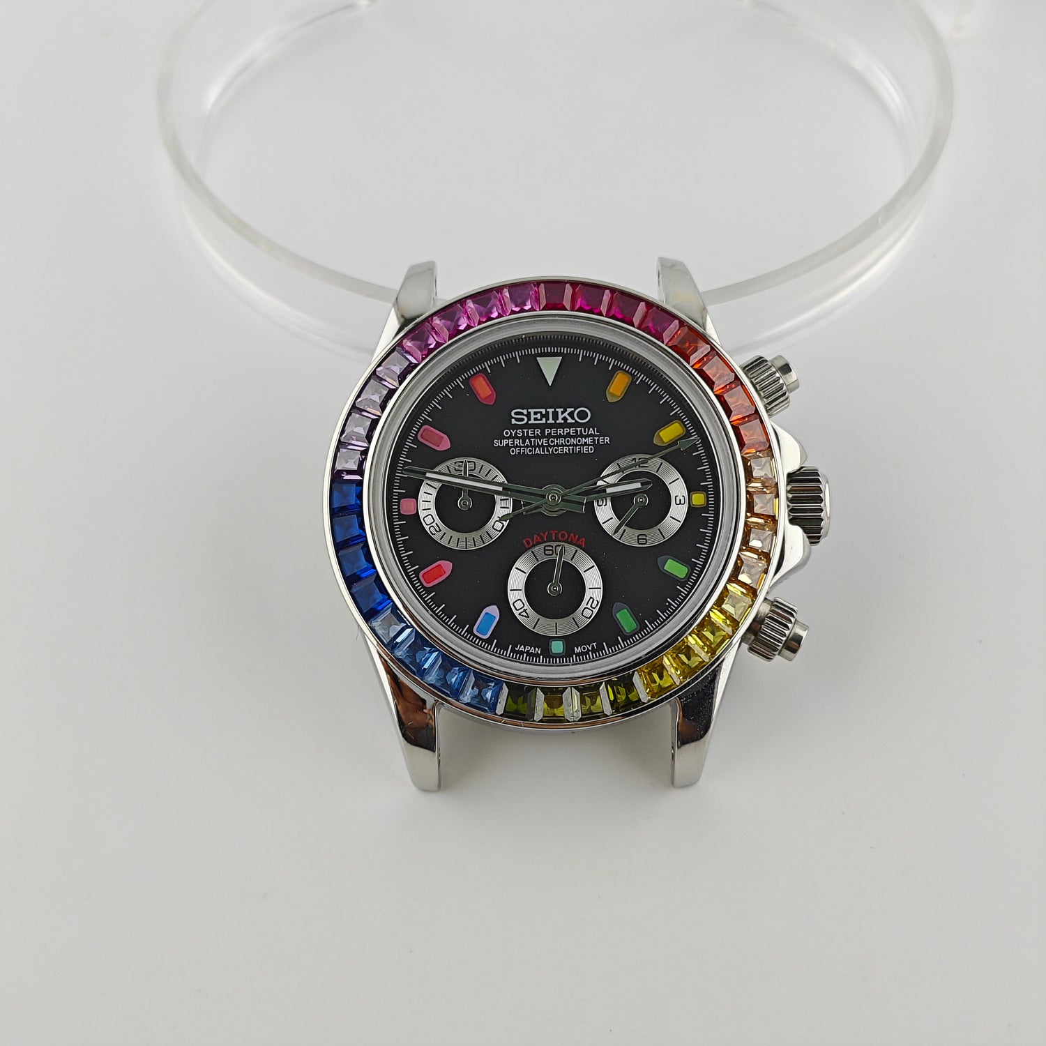 Rainbow Black Dial Rainbow Bezel Chronograph - Rubber Strap - VK63 Movement