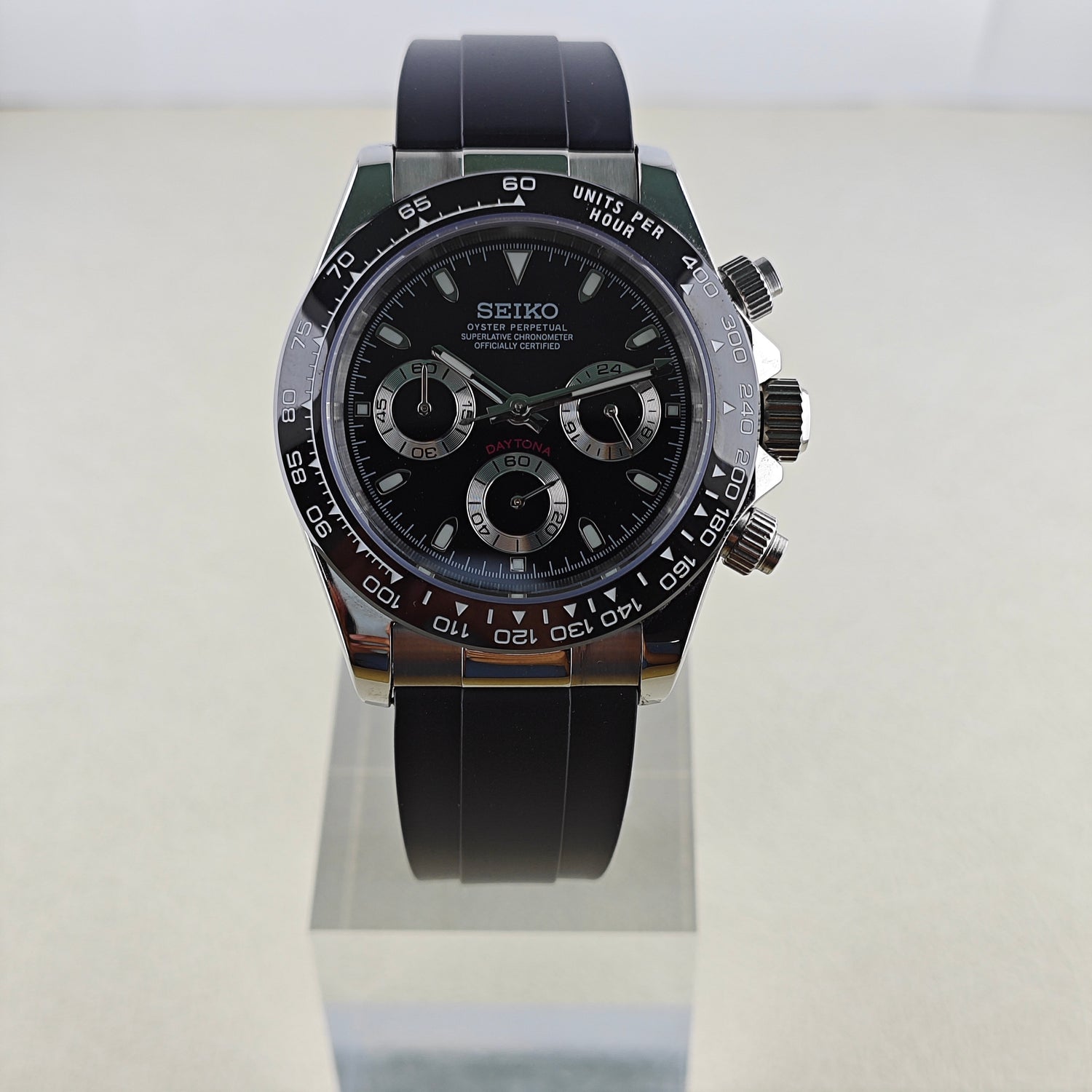 Black Dial Black Bezel  Chronograph - Rubber Strap - VK63 Movement