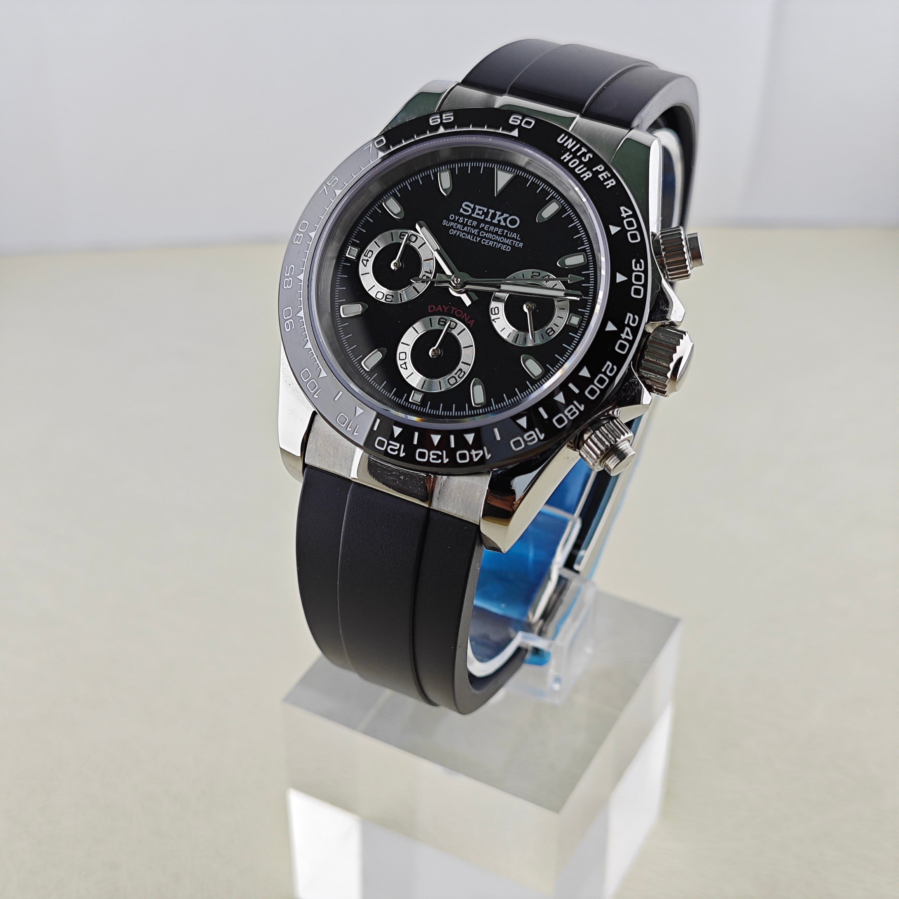 Black Dial Black Bezel  Chronograph - Rubber Strap - VK63 Movement