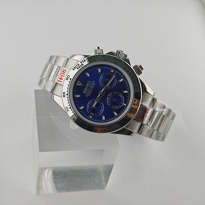 Blue Dial Steel Bezel Chronograph - Steel Bracelet - VK63 Movement