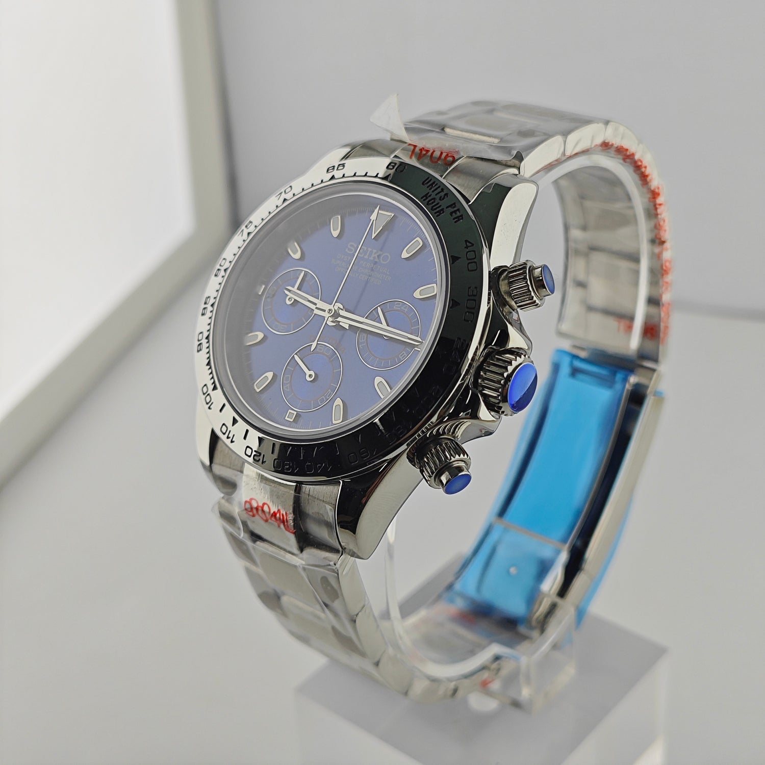 Blue Dial Steel Bezel Chronograph - Steel Bracelet - VK63 Movement