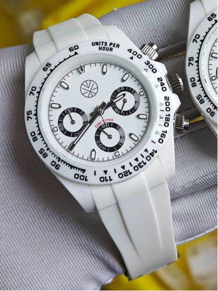 1 of 10 Limited Edition  White Panda White Bezel Chronograph - White Acrylic Case - White Rubber Strap - VK63 Movement