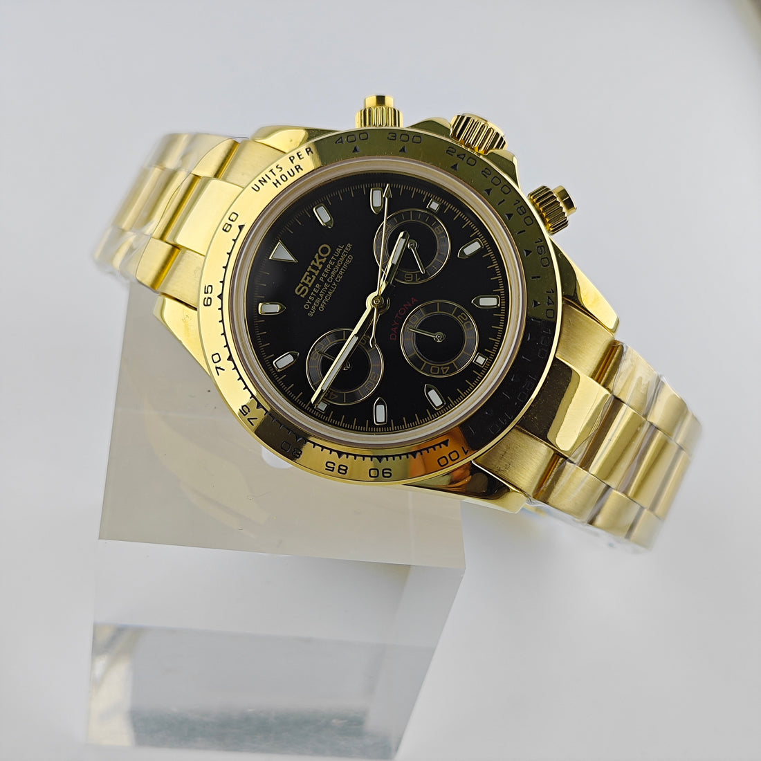 Black Dial Yellow Gold Bezel Chronograph - Yellow Tone Bracelet - VK63 Movement