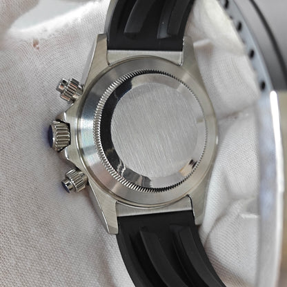 Silver Dial Black Bezel Chronograph - Rubber Strap - VK63 Movement