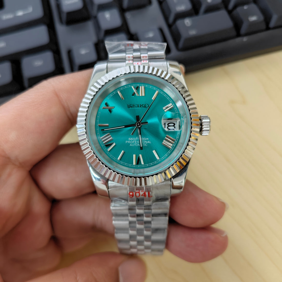 Teal Dial Date Just - Fluted Bezel- Roman Numeral- Jubilee Bracelet - NH35 Automatic Movement