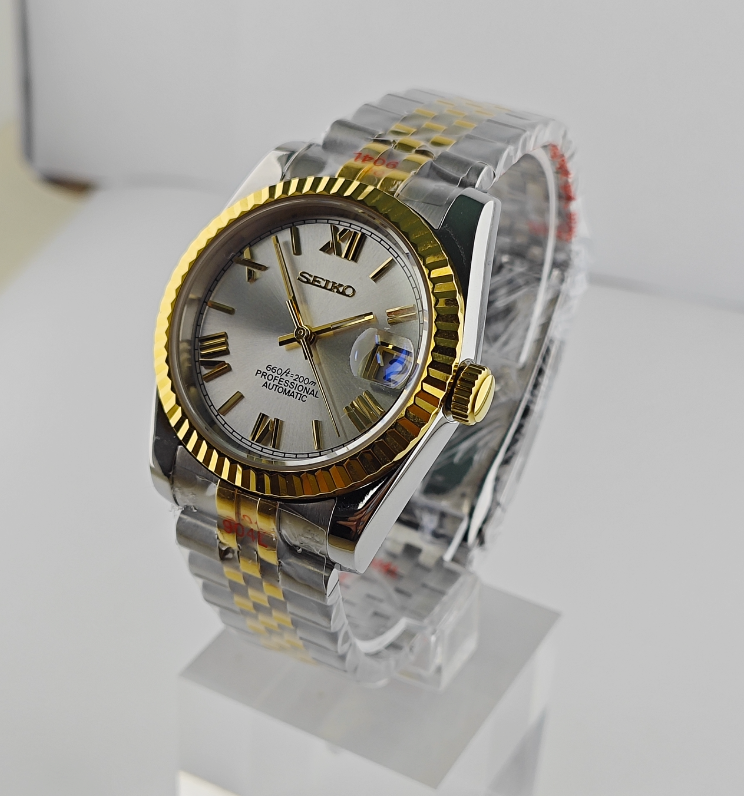 Silver Dial Date Just - Fluted Bezel- Roman Numerals - Yellow Gold Tone Two-Tone Jubilee Bracelet - NH35 Automatic Movement