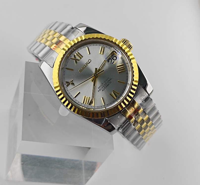 Silver Dial Date Just - Fluted Bezel- Roman Numerals - Yellow Gold Tone Two-Tone Jubilee Bracelet - NH35 Automatic Movement