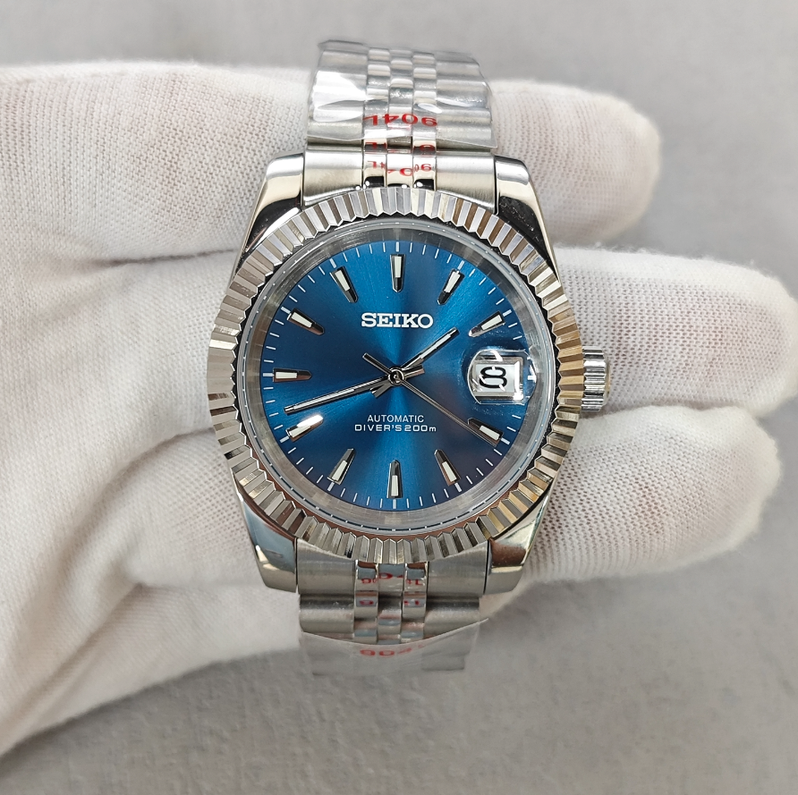 Royal Blue Dial Date Just - Fluted Bezel- Stick - Steel Jubilee Bracelet - NH35 Automatic Movement